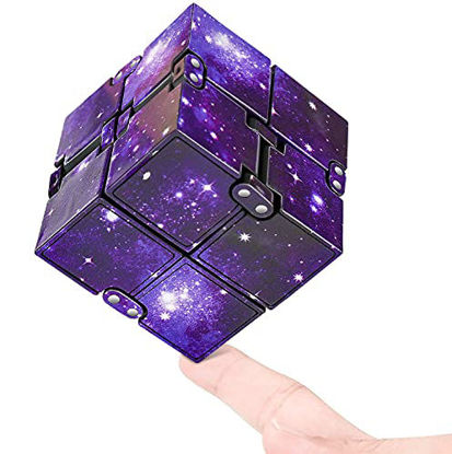 Picture of Bekreator Infinity Cube Fidget Toy Mini Shape Finger Toys Stress Relief and Anti Anxiety Toys for Kids and Adults Purple Galaxy