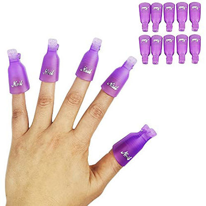 Picture of (purple) 10Pcs Plastic Acrylic Nail Art Soak Off Cap Clip UV Gel Polish Remover Wrap Tool Gel Nail Polish Remover Clips for Fingernail Removal Soak Off Clips Wrap Cleaner Cap Clip