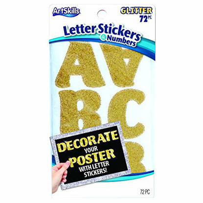 Picture of ArtSkills 2" Glitter Letter and Number Stickers for Posters, Crafts and Projects, Gold, 72 Pieces