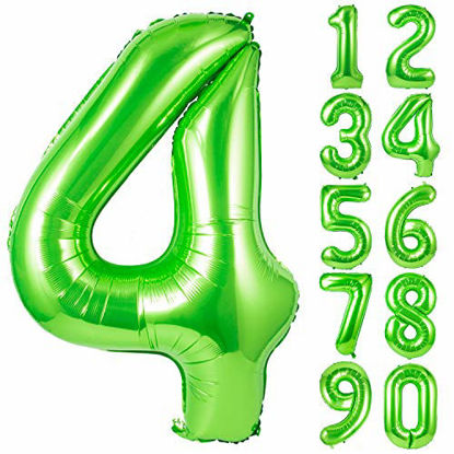 Picture of 40 Inch Single Green Number 4 Balloons, Large Numbers 0-9 Helium Foil Mylar Big Number Balloon for 4th Borthday Party Decorations, Boy, Girl, Kids