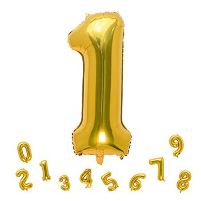 Picture of 32 Inch Gold Number 1 Balloons Foil Ballon Digital Birthday Party Decoration Supplies (Gold Number 1 Balloon)