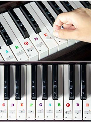 Picture of Piano Keyboard Stickers for 88/61/54/49 Key. Colorful Large Bold Letter Piano Stickers Perfect for Kids Learning Piano. Multi-Color, Transparent and Removable