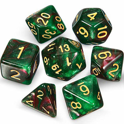 Picture of EBOOT 7-Die Polyhedral Dice Compatible with DND Dice Set Dungeons and Dragons with Black Pouch (Red Green)