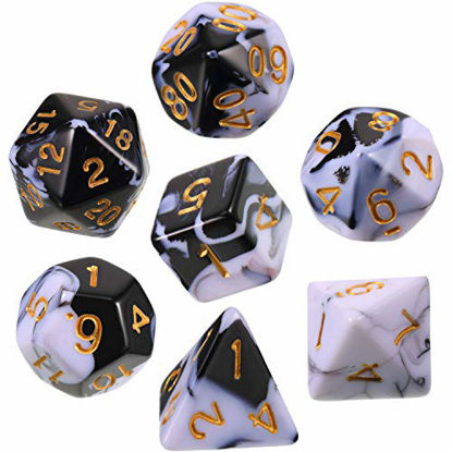 Picture of EBOOT 7-Die Polyhedral Dice Compatible with DND Dice Set Dungeons and Dragons with Black Pouch (Solid Black White)