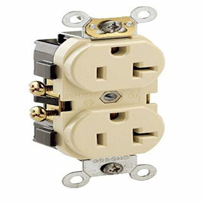 Picture of Leviton CR020 20-Amp, 125 Volt, Slim Body Duplex Receptacle, Straight Blade, Commercial Grade, Self Grounding, Brown
