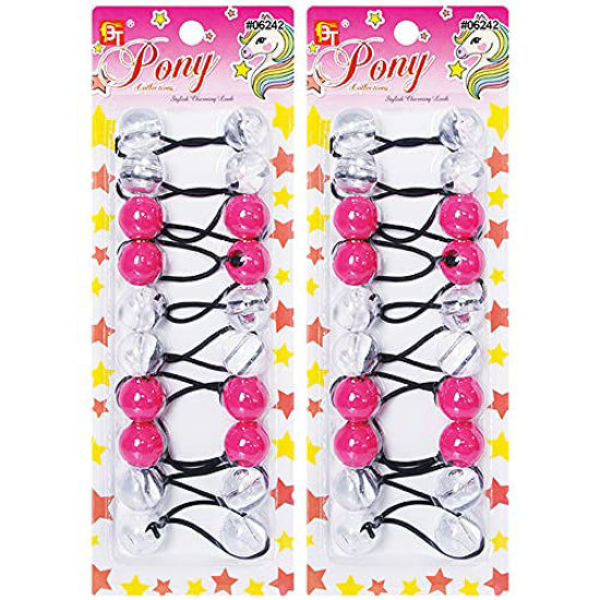 Picture of 20 Pcs Hair Ties 20mm Ball Bubble Ponytail Holders Colorful Clear Assorted Elastic Accessories for Kids Children Girls Women All Ages (Clear/Pink Assorted)