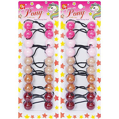 Picture of 20 Pcs Hair Ties 20mm Ball Bubble Ponytail Holders Colorful Elastic Accessories for Kids Children Girls Women All Ages (Pink/Brown Assorted)