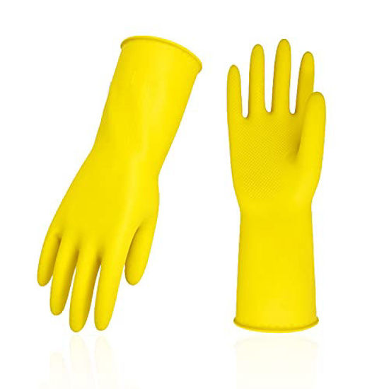 Picture of Vgo 1-Pair Reusable Household Gloves, Rubber Dishwashing gloves, Extra Thickness, Long Sleeves, Kitchen Cleaning, Working, Painting, Gardening, Pet Care (Size L, Yellow, HH4601)