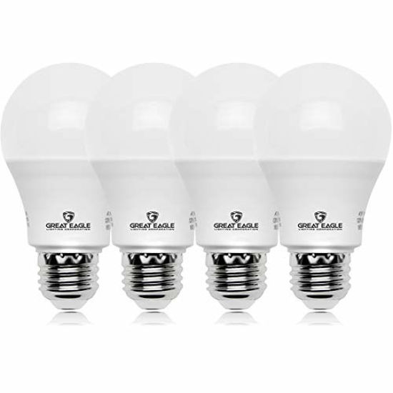 Picture of Great Eagle A19 LED Light Bulb, 6W (40W Equivalent), UL Listed, 4000K (Cool White), 450 Lumens, Non-dimmable, Standard Replacement (4 Pack)