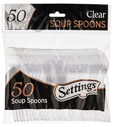Picture of [50 Count] Settings Plastic Clear Soup Spoons, Heavyweight Disposable Cutlery, Great For Home, Office, School, Party, Picnics, Restaurant, Take-out Fast Food, Outdoor Events, Or Every Day Use, 1 Bag