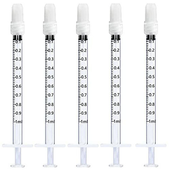 Picture of 1ml Plastic Luer Lock Syringes with Cap, for Scientific Labs, DIY Crafting and Liquids Dispensing Multiple Uses Measuring Syringe Tools, Individually Sealed Packaging, 12 Pack