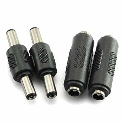 Picture of RLECS 2pcs DC 5.5x2.1mm Male to Male Power Plug Connector & 2pcs DC 5.5x2.1mm Female to Female Power Jack Connector Adapter for CCTV