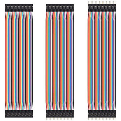 Picture of HiLetgo 120pcs/3x40pcs Breadboard Jumper Wires Prototype Board Dupont Wire Male to Male, Male to Female, Female to Female, 2.54mm to 2.54mm 20CM Wires Assortment Kit for Arduino Raspberry PI DIY