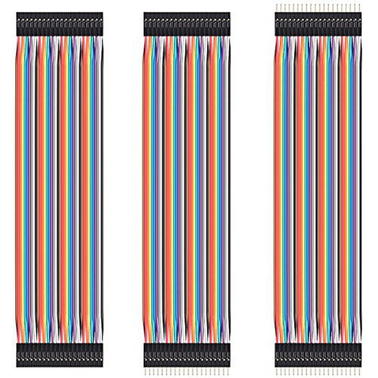 Picture of HiLetgo 120pcs/3x40pcs Breadboard Jumper Wires Prototype Board Dupont Wire Male to Male, Male to Female, Female to Female, 2.54mm to 2.54mm 20CM Wires Assortment Kit for Arduino Raspberry PI DIY