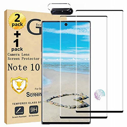Picture of 2+1 PackGalaxy Note 10 Screen Protector and Camera Lens Screen protector, Easy installation, Bubble Proof, Compatible Fingerprint, Scratch Resistant, 9H Hardness, 3D Curved Full Coverage HD Clear Tempered Glass Screen Protector for Samsung Galaxy Note 10
