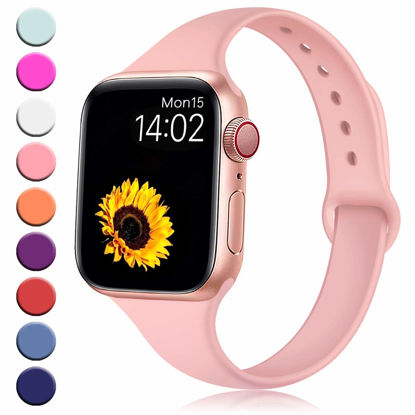 Picture of R-fun Slim Bands Compatible with Apple Watch Band 44mm Series 4 42mm Series 3/2/1, Soft Silicone Sport Strap Wristband for Women Men Kids with iWatch, Light Pink