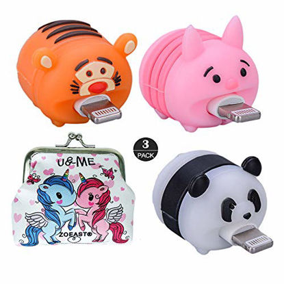 Picture of ZOEAST(TM) Cartoon Animal Fruits Cable Protector USB Charger Saver Charging Data Line Earphone Bite Organizor Compatible with All iPhone iPad iPod and Android Phones (3pcs Tiger Pig Panda)