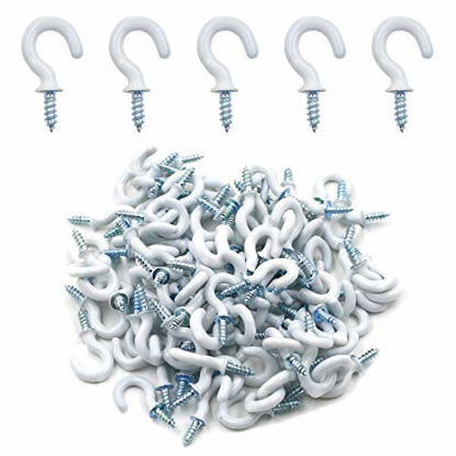 Uxcell 1 inch Plastic Coated Screw-In Open Cup Ceiling Hooks Hangers White 25pcs, Other