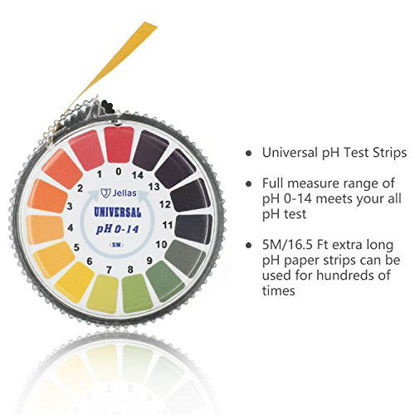 Picture of pH Test Strips - Jellas Universal pH Test Paper Strips Roll, pH Measure Range of 0-14 (5M/16ft)