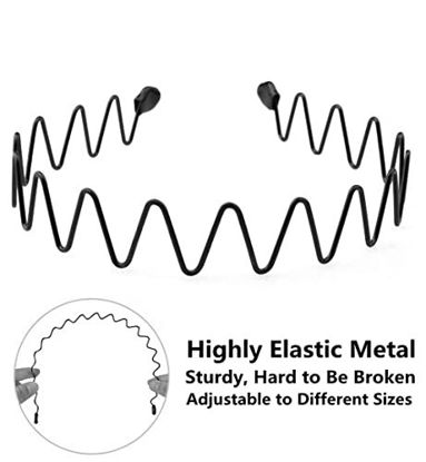 Picture of Mens Headband, Hair Band Men, Metal Headbands for Women Hair Bands Men's Sports Hairband Fashion Boy Non Slip Elastic Outdoor Workout Hoop Clip Tie Teeth Black Wide Wavy Headwear Beauty Care