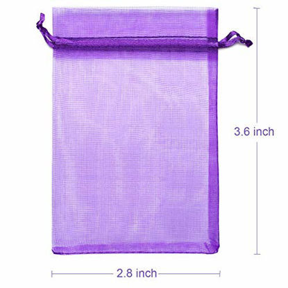Picture of Akstore 100Pcs 2.8"x3.6"(7x9cm) Sheer Drawstring Organza Jewelry Pouches Wedding Party Christmas Favor Gift Bags (Purple)