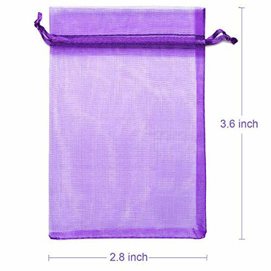 Picture of Akstore 100Pcs 2.8"x3.6"(7x9cm) Sheer Drawstring Organza Jewelry Pouches Wedding Party Christmas Favor Gift Bags (Purple)
