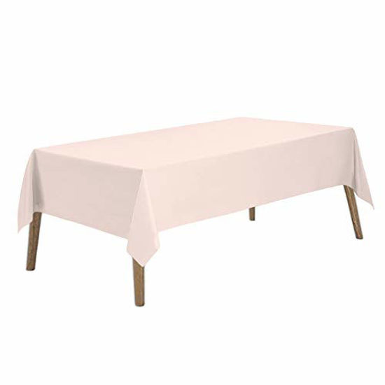 Picture of Blush Pink Plastic Tablecloths 2 Pack Light Peach Disposable Table Covers 54 x 108 Inch Bridal Shower Party Tablecovers PEVA Table Cloths for Picnic Birthday Wedding Parties 8 ft Rectangle Table Use
