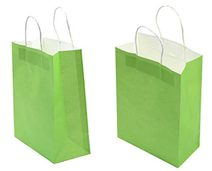 Picture of 12 Pack Small Light Green Kraft Paper Party Favor Bags with Handle for Kids Birthday Xmas Party Supplies (Small-12pcs light green)