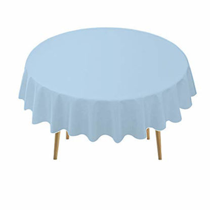 Picture of Light Blue Plastic Tablecloths 2 Pack Disposable Table Covers 84 Inch Circle Baby Shower Party Tablecovers PEVA Sky Blue Table Cloths for Picnic Birthday Wedding Banquet Parties 6 ft Round Table Use