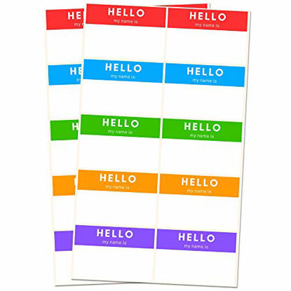 Picture of 250 Pack, Hello My Name is, Labels Stickers Sheets, 5 Colors - 3" x 2"