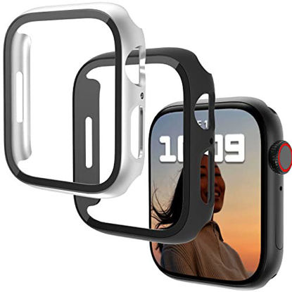 Picture of 2 Pack Case Compatible for Apple Watch Series 7 45mm with Tempered Glass Screen Protector, Haojavo Full Hard Ultra-Thin Scratch Resistant Bumper Protective Cover for iWatch 7 45mm Accessories