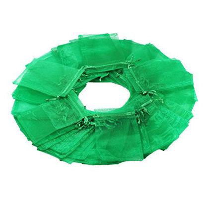 Picture of 100Pcs 4x6 Inches Sheer Drawstring Organza Jewelry Pouches Wedding Party Christmas Favor Gift Bags (Green)