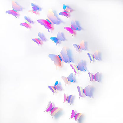 Picture of BBTO 36 Pieces DIY Mirror Butterfly Combination 3D Mirror Wall Stickers Home Decoration (Colorful Pink)