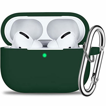 Picture of AirPods Pro Case Cover with Keychain, Full Protective Silicone Skin Accessories for Women Men Girl with Apple 2019 Latest AirPods Pro Case,Front LED Visible-Forest Green