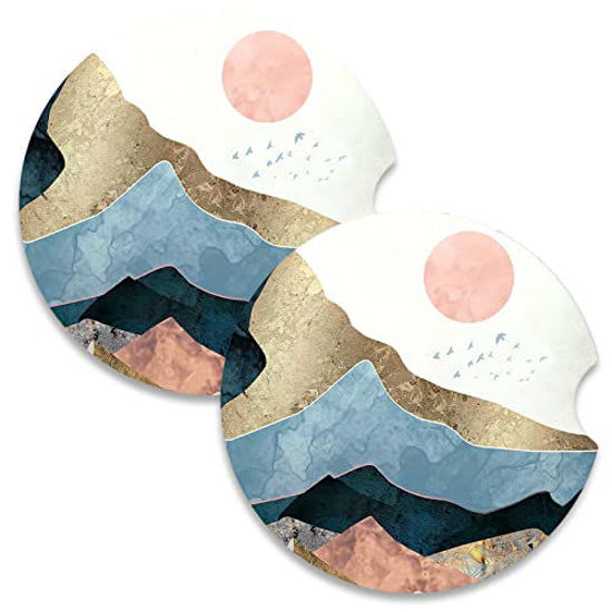 Ceramic Cup Holders Car Coasters for Women/Men,Absorbent Drink Cup Car Holder Coasters with A Finger Notch 2.56 Pack of 2,Cute Cats