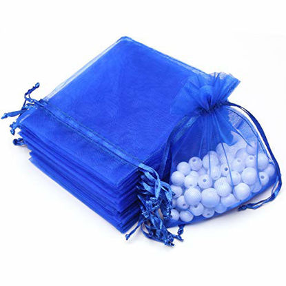 Picture of Akstore 100PCS 4x6inch (10x15cm) Drawstring Organza Jewelry Favor Pouches Wedding Party Festival Gift Bags Candy Bags (Blue)