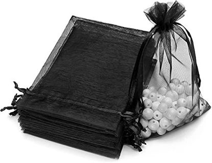Picture of Akstore 100PCS 4x6inch (10x15cm) Drawstring Organza Jewelry Favor Pouches Wedding Party Festival Gift Bags Candy Bags (Black)