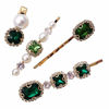 Picture of 4PCS Vintage Green Crystal Pearl Gold Bobby Pins Decorative Hair Slides Clips Accessories Women