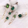 Picture of 4PCS Vintage Green Crystal Pearl Gold Bobby Pins Decorative Hair Slides Clips Accessories Women