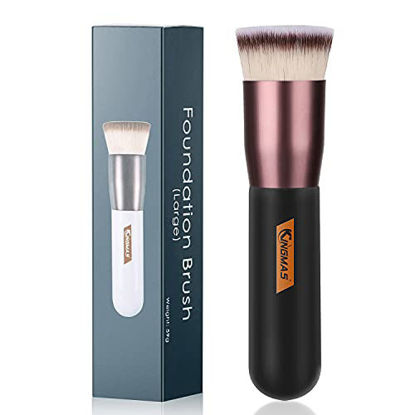 Picture of Foundation Brush, Premium Flat Top Kabuki Makeup Brush for Liquid, Blending, Cream, Powder,Blush Buffing Stippling Face Makeup Tools (Black, A (Flat Top))