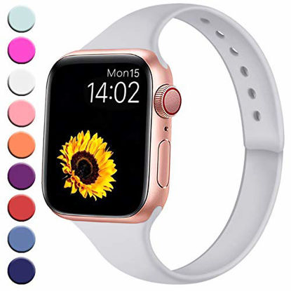 Picture of R-fun Slim Bands Compatible with Apple Watch Band 44mm Series 5/4 42mm Series 3/2/1, Soft Narrow Thin Silicone Sport Strap Wristband for Women Girl Kids with iWatch, Dark Gray