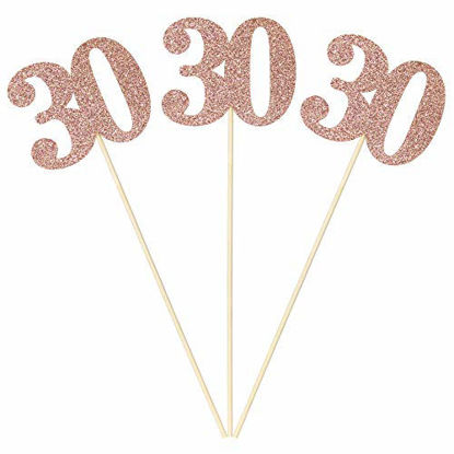 Picture of Set of 6 Number 30 Centerpiece Sticks Rose Gold Glitter 30th Birthday Table Centerpieces Flower Toppers Party Supplies