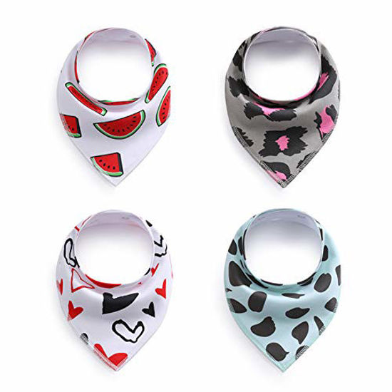 Picture of 4 Pack Soft and Absorbent Bandana Bibs for Baby Boys and Girls - Unisex Baby Shower Set Bibs For Baby With Snap-Watermelon