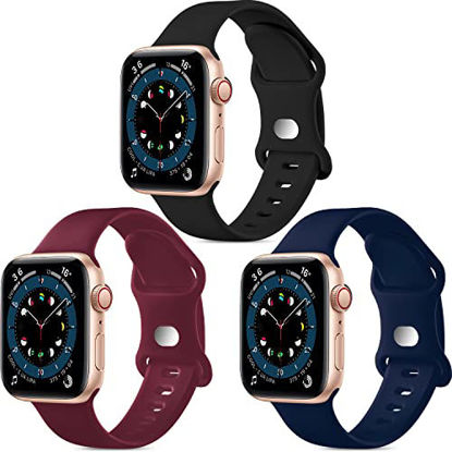 Picture of 3 Pack Bands Compatible with Apple Watch Band 44mm 38mm 40mm 42mm 41mm for women/man,Silicone Replacement large/small Bands for iWatch Series 7 6 5 4 3 2 1 SE Black & Maroon & Navy