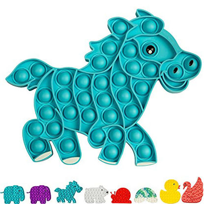 Picture of KKMO 1 Piece Silicone Pops Bubble Sensory Fidget Toy Funny Desktop Game Soft Squeeze Toy Frisbee Cup Mat (Blue Pony)