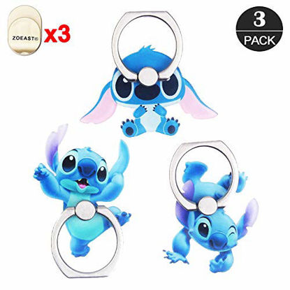 Picture of ZOEAST(TM) 3 Pack Cartoon Wall Mount Phone Ring Grip Lilo Alien Universal 360° Adjustable Holder Car Desk Hook Stand Stent Kickstand Compatible with iPhone Samsung iPad Tablet (3 Pack Stitch)