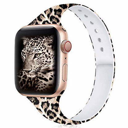 Picture of Kouneil Sexy Leopard Bands Compatible with Apple Watch 40mm, Soft Printed Pattern iWatch 38mm Band Womens Series 3/2/1 Slim Silicone Sport Wristbands for Women Men S/M, Sexy Leopard