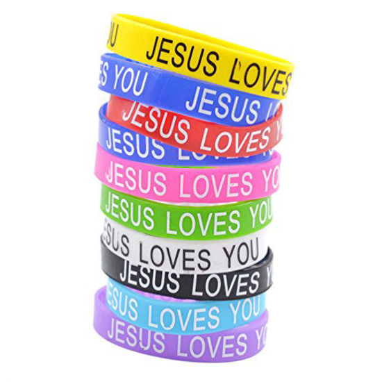 GetUSCart- lychee Jesus Loves You Silicone Wristbands Rubber Bracelets 10X  Bulk Random Color Bangle