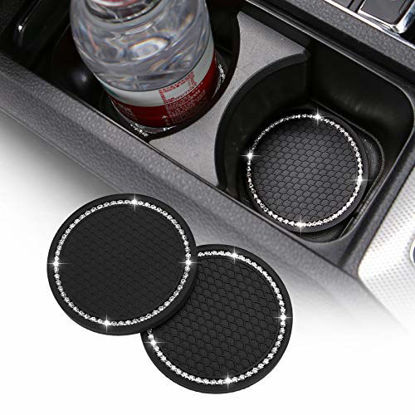 Picture of 2 Pack Bling Car Cup Holder Coasters, 2.75 Inch Soft Bling Crystal Rhinestone Rubber Pad Set Round Auto Cup Holder Insert Drink Coaster Car Interior Accessories