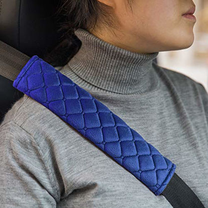 Picture of 2Pcs Car Seat Belt Cover Pads, Shoulder Seatbelt Pads Cover, Safety Belt Strap Shoulder Pad for Adults and Children (Blue)